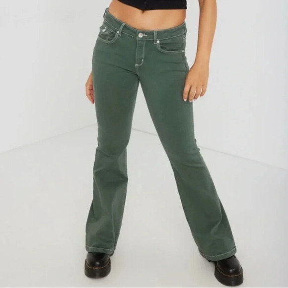 Garage Denim Low Rise Flare Jean Moss green Junior size 9 Retro - Picture 13 of 13